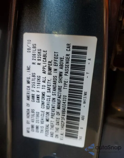 2011 Honda Accord Exl z USA, uszkodzony, nr VIN 1HGCP3F89BA004330